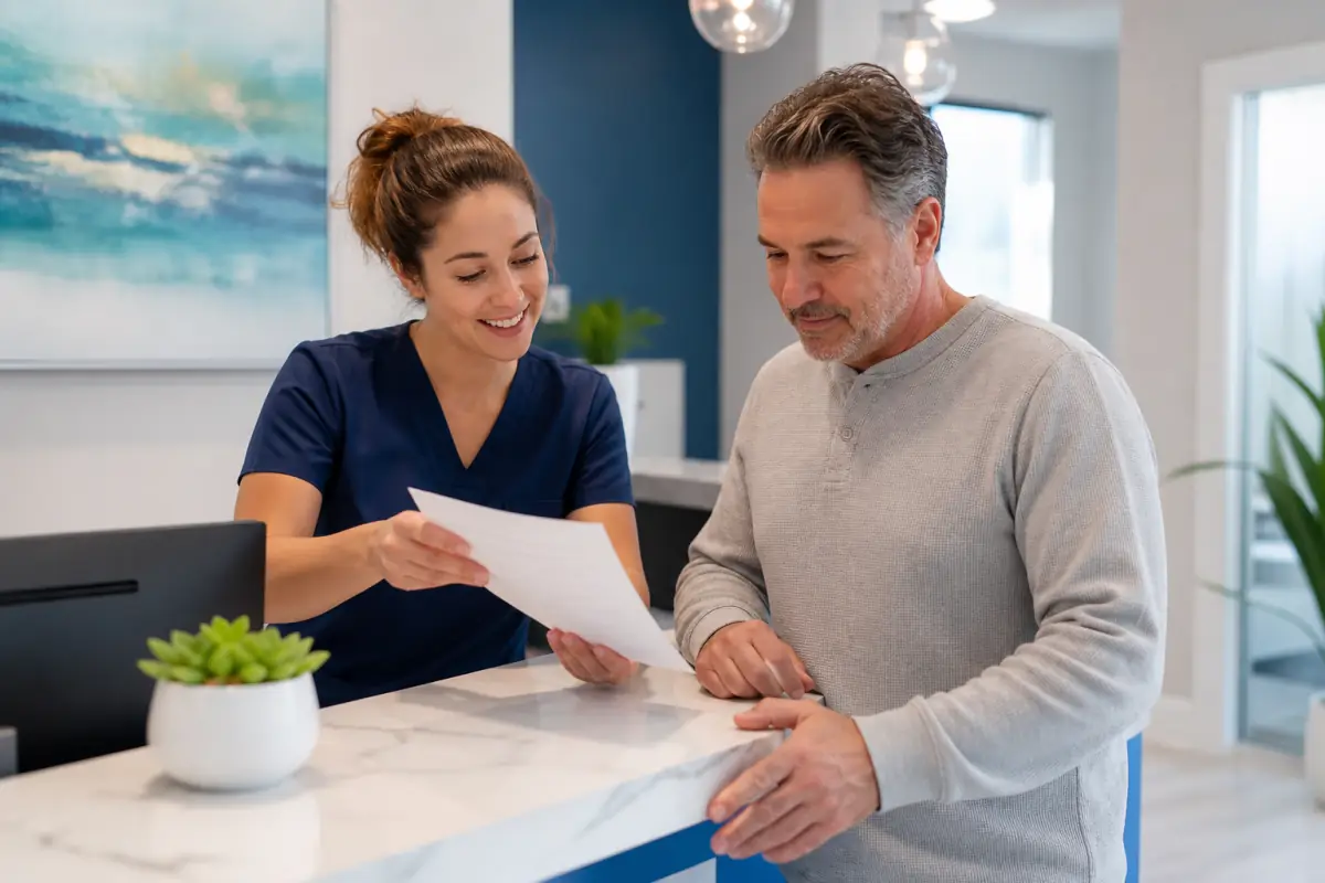 Dental team member helping a patient understand the Canadian Dental Care Plan in Port Dover