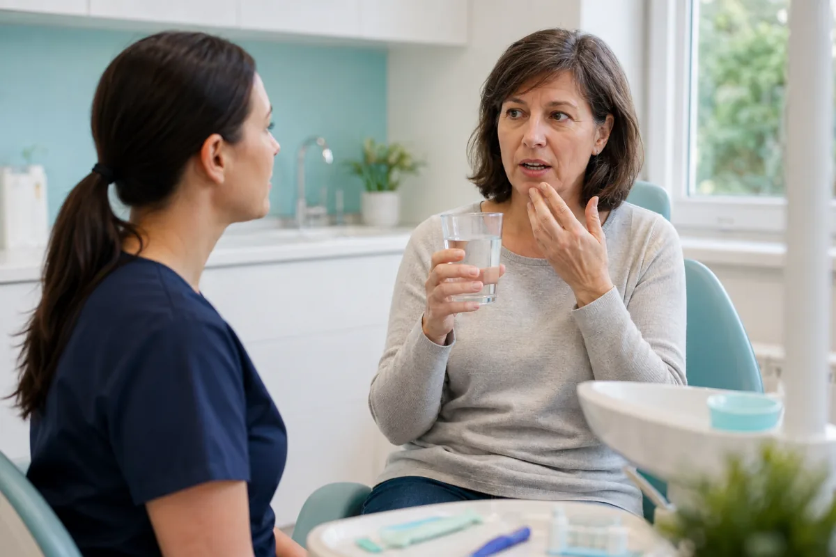 Norfolk County patient discussing persistent dry mouth with a dental professional
