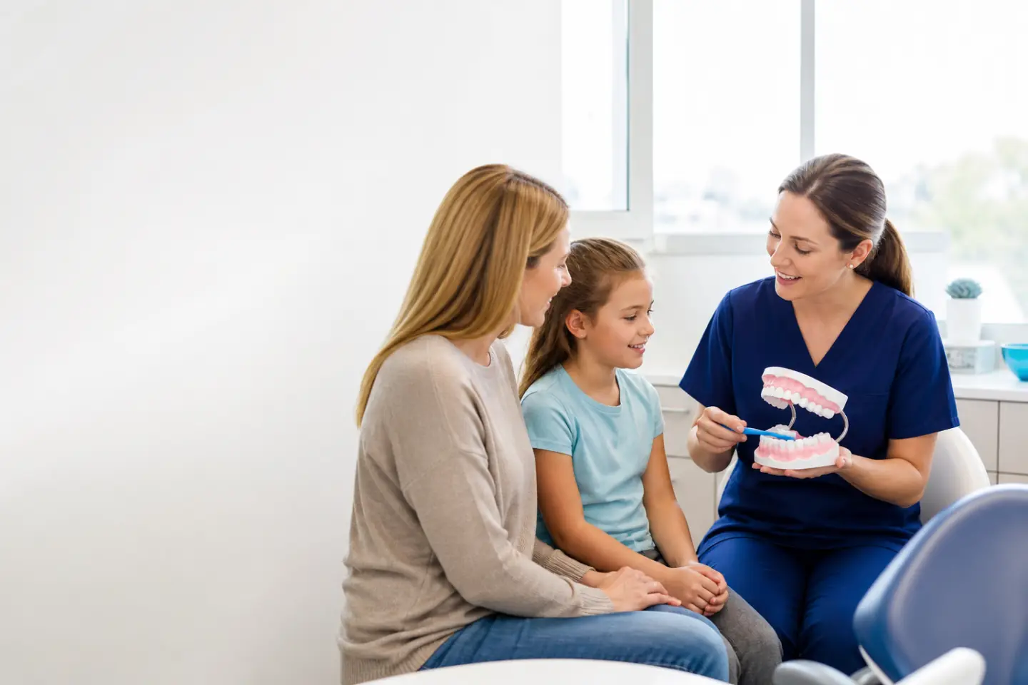 Port Dover dentist sharing practical oral health guidance with a parent and child