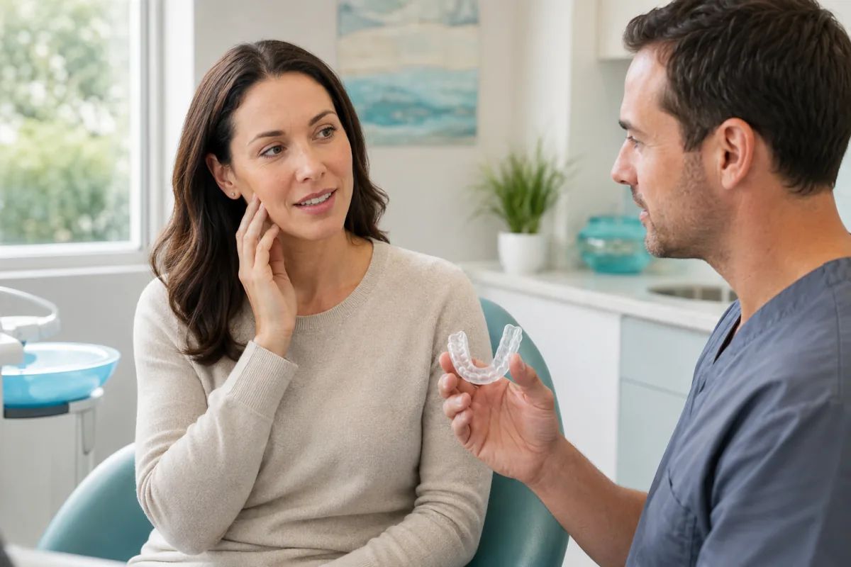 Port Dover patient discussing teeth grinding and a night guard with a dentist