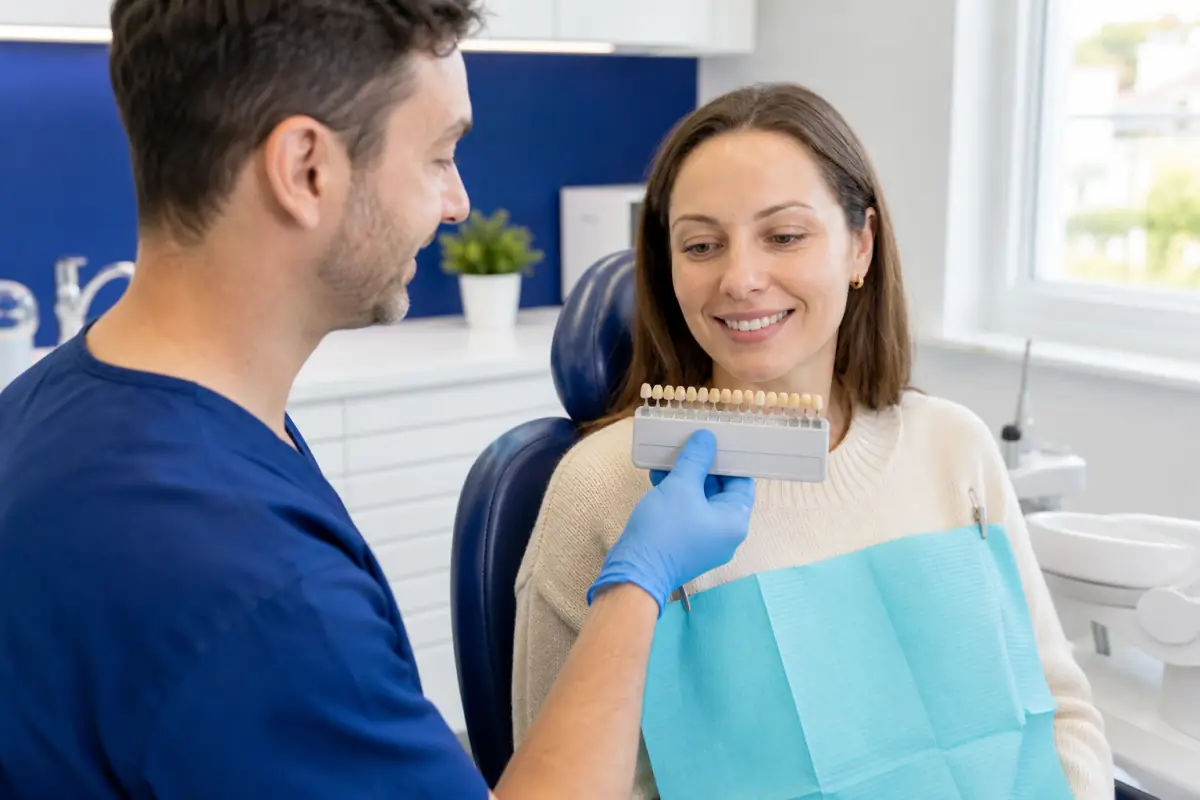 Dentist discussing teeth whitening shades with a Port Dover patient