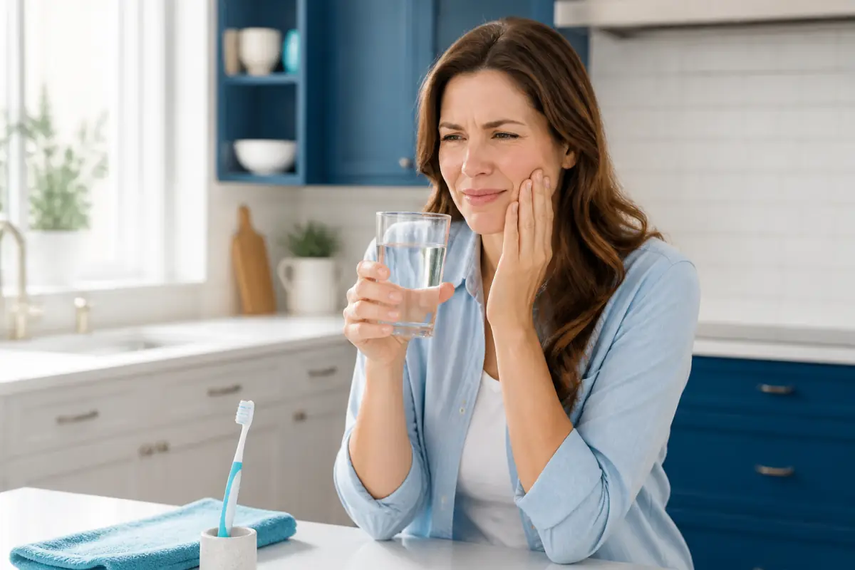 Adult experiencing tooth sensitivity after drinking cold water in Port Dover