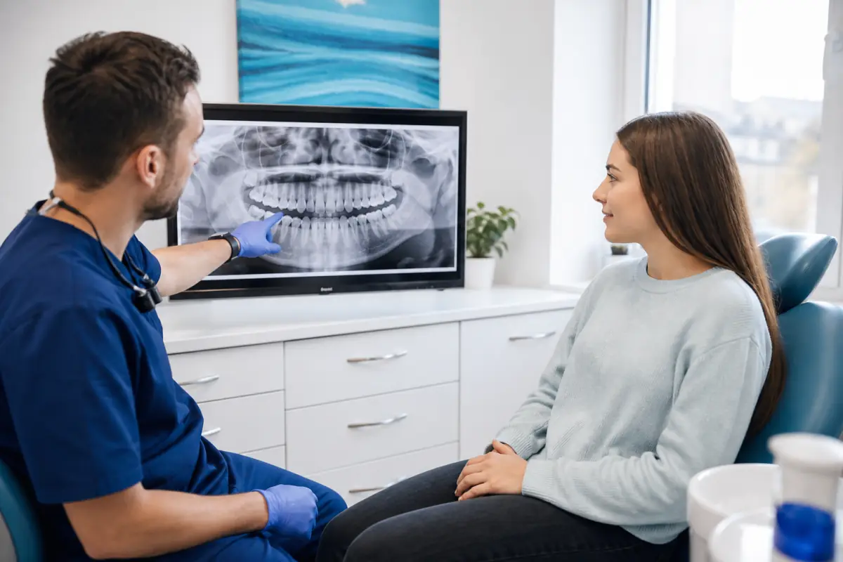 Young adult reviewing an X-ray for wisdom teeth removal in Port Dover