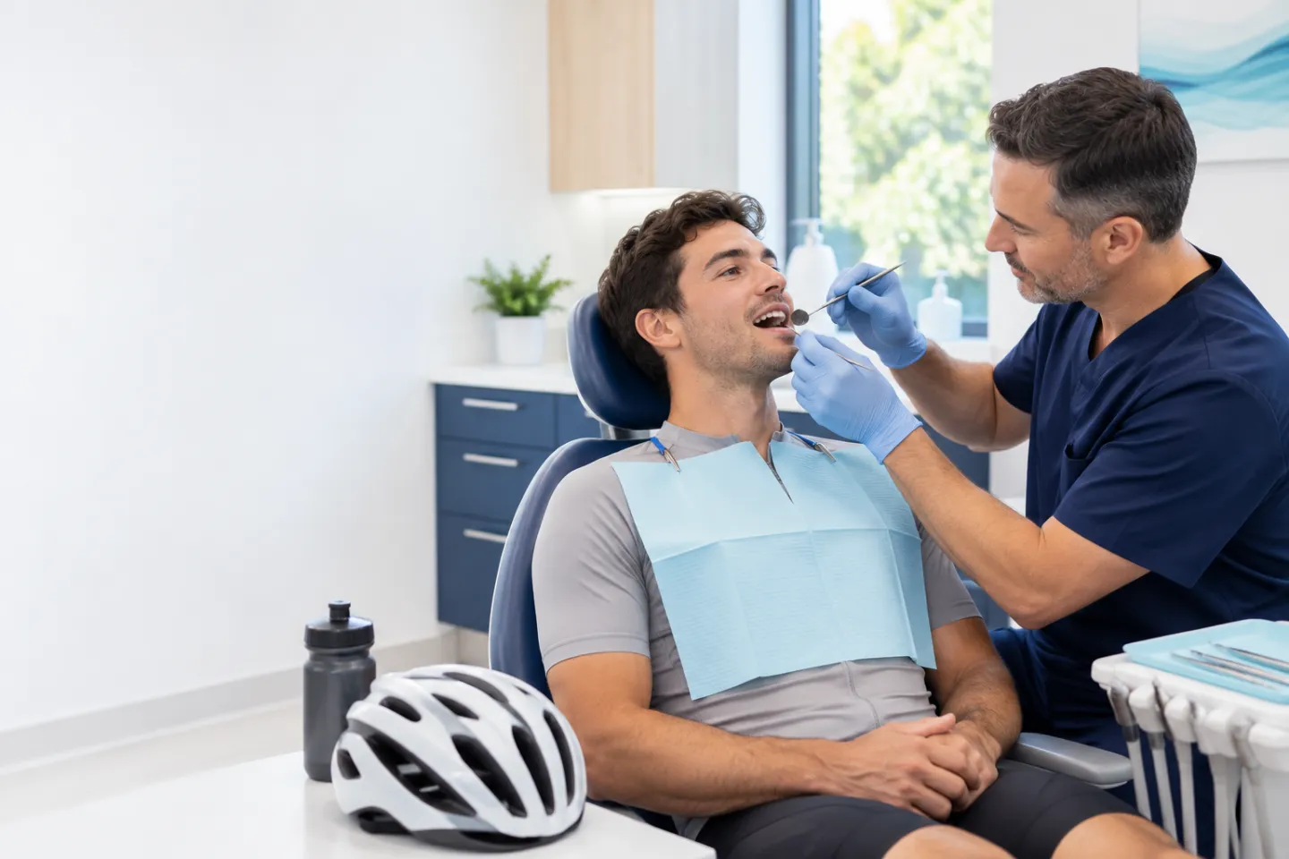 Dentist providing calm treatment after a sports-related dental injury