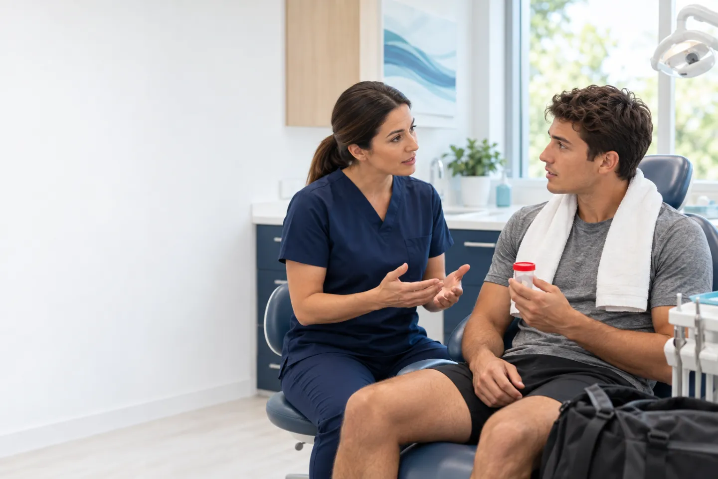 Dentist preparing urgent care for a knocked-out permanent tooth