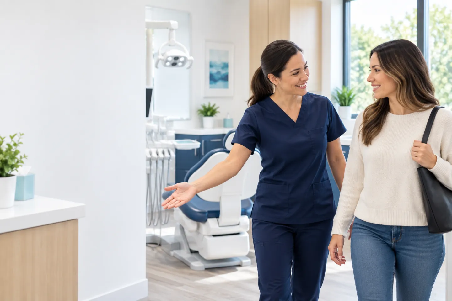 Dental receptionist arranging a same-day emergency appointment