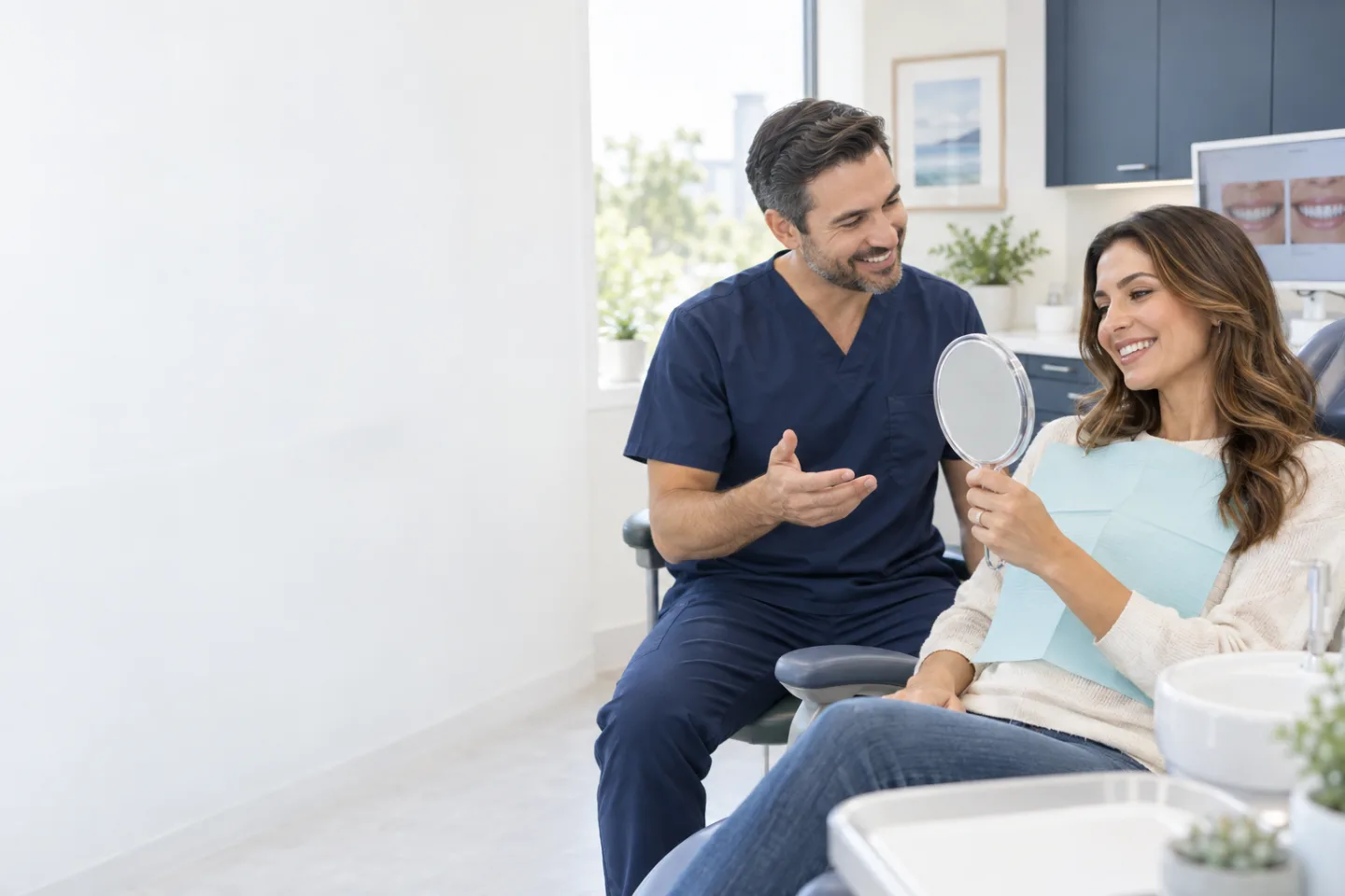Dentist discussing smile makeover goals with a patient in Port Dover